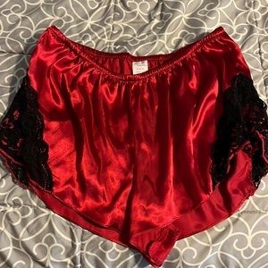red with black lace shorts